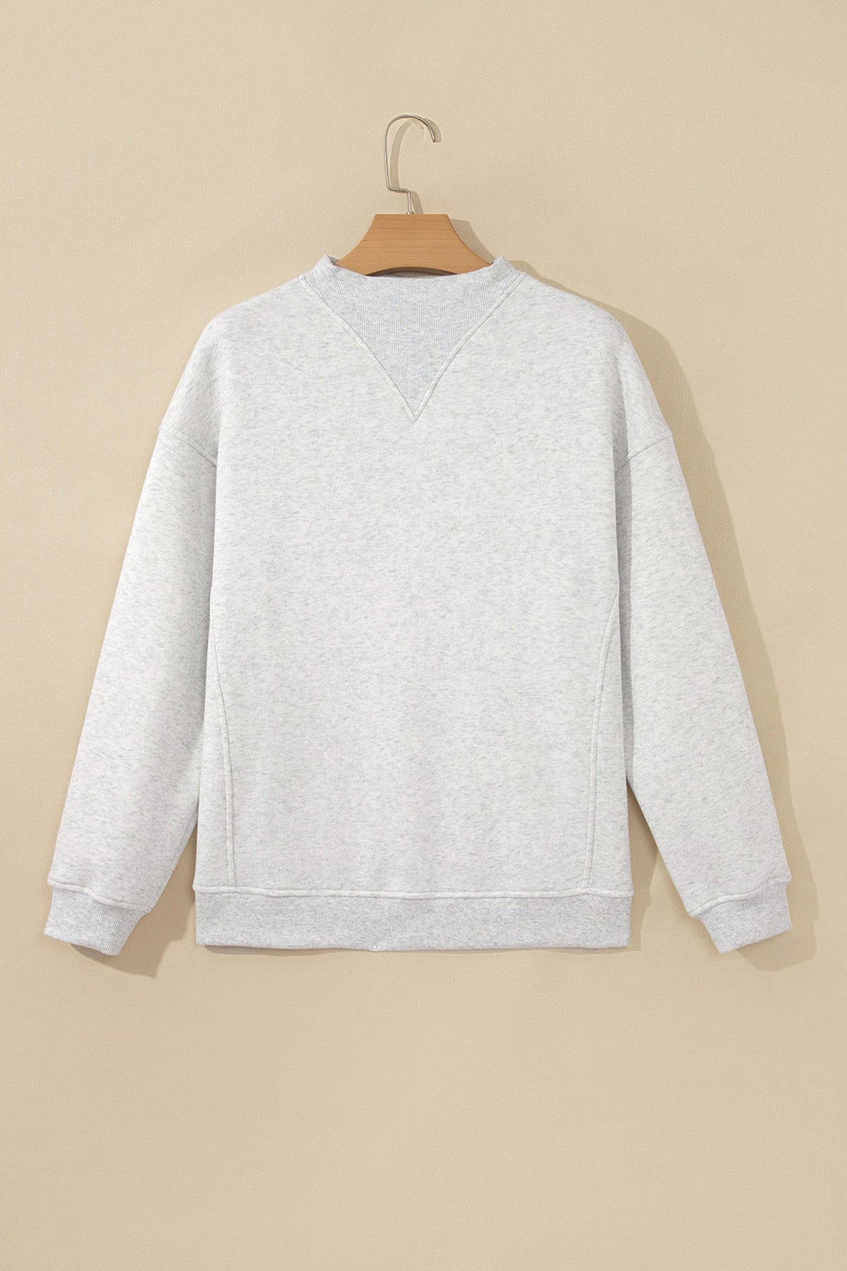 Solid Fleece Lined Mock Neck Ribbed Trim Sweatshirt