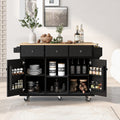 Kitchen Cart with Rubber Wood Drop-Leaf Countertop