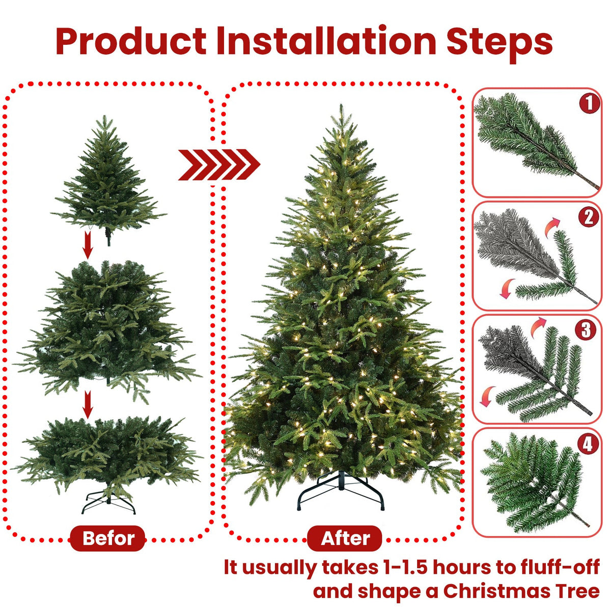 7.5ft Pre-Lit Artificial Christmas Tree with 650 Warm Lights
