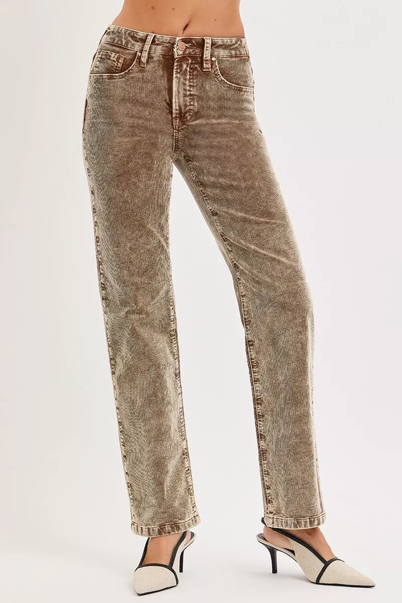 RISEN Tummy Control Mid Rise Straight Leg Corduroy Pants