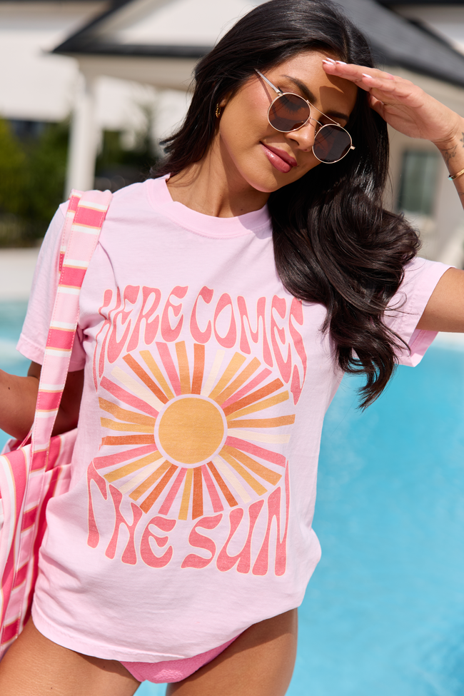 Here Comes The Sun Light Pink Comfort Colors Graphic Tee