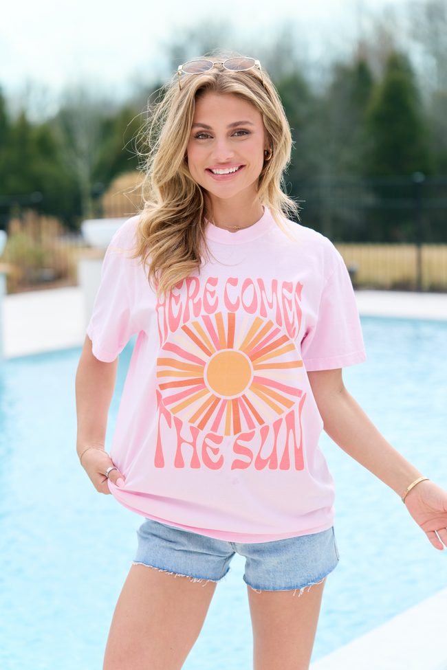 Here Comes The Sun Light Pink Comfort Colors Graphic Tee