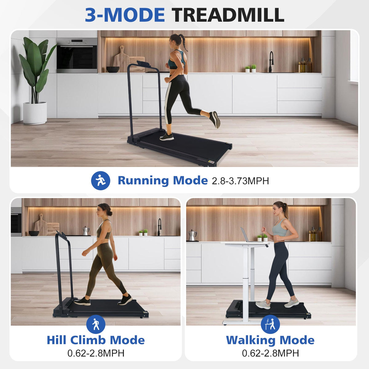 Walking Pad Treadmill with Handle Bar and Adjustable Incline