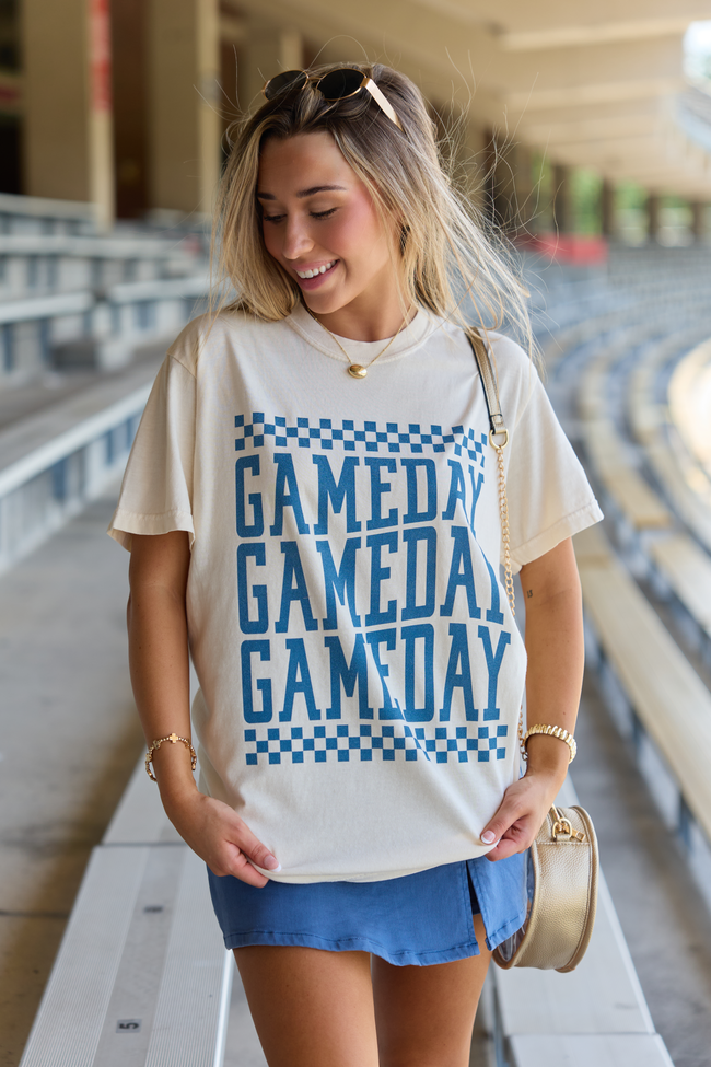 Checkered Gameday Navy Repeat Ivory Graphic Tee