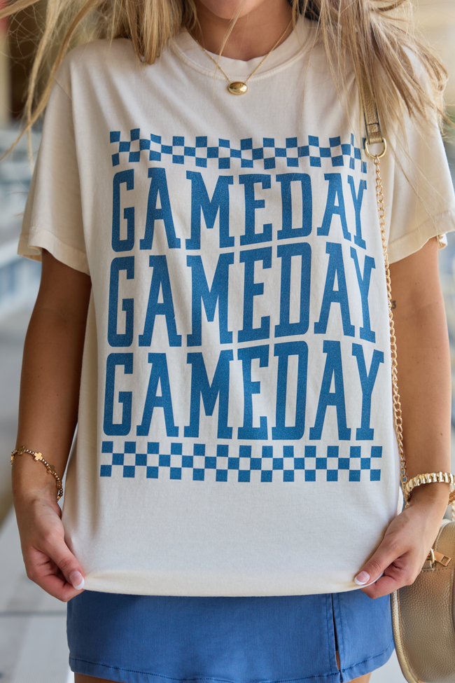 Checkered Gameday Navy Repeat Ivory Graphic Tee