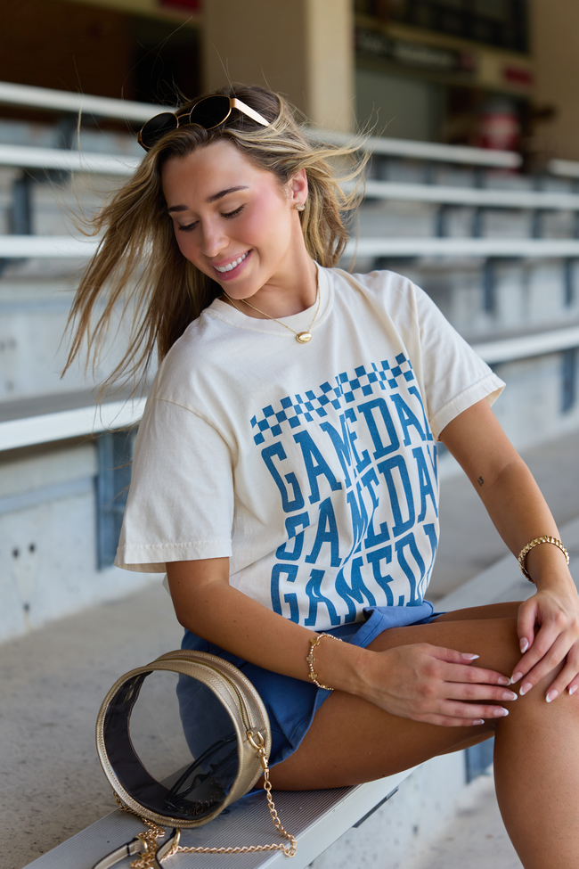 Checkered Gameday Navy Repeat Ivory Graphic Tee