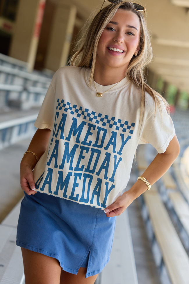 Checkered Gameday Navy Repeat Ivory Graphic Tee