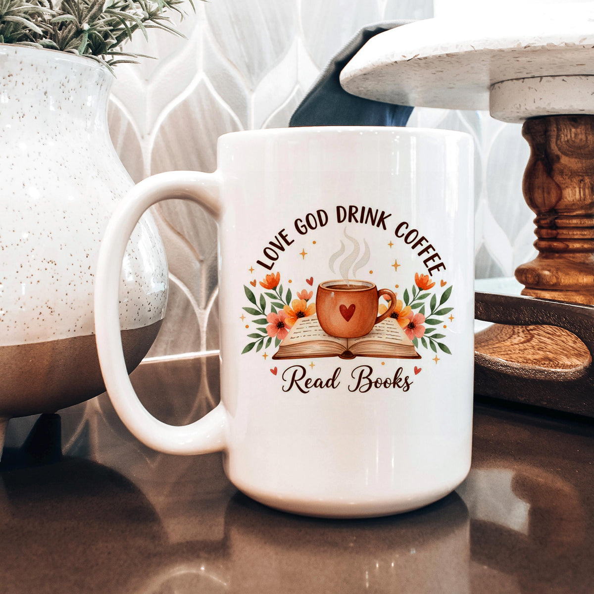 Christian Coffee Mug – Inspirational Faith Based Gift | Book Lover Floral Cup