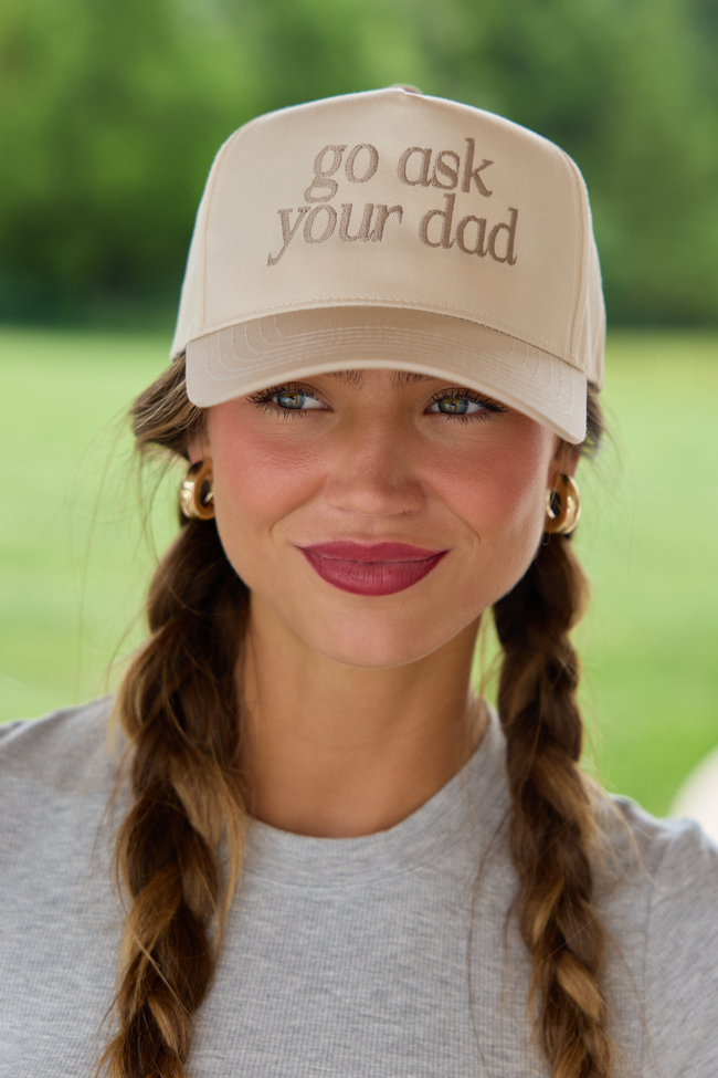 Go Ask Your Dad Natural/Khaki Embroidered Trucker Hat