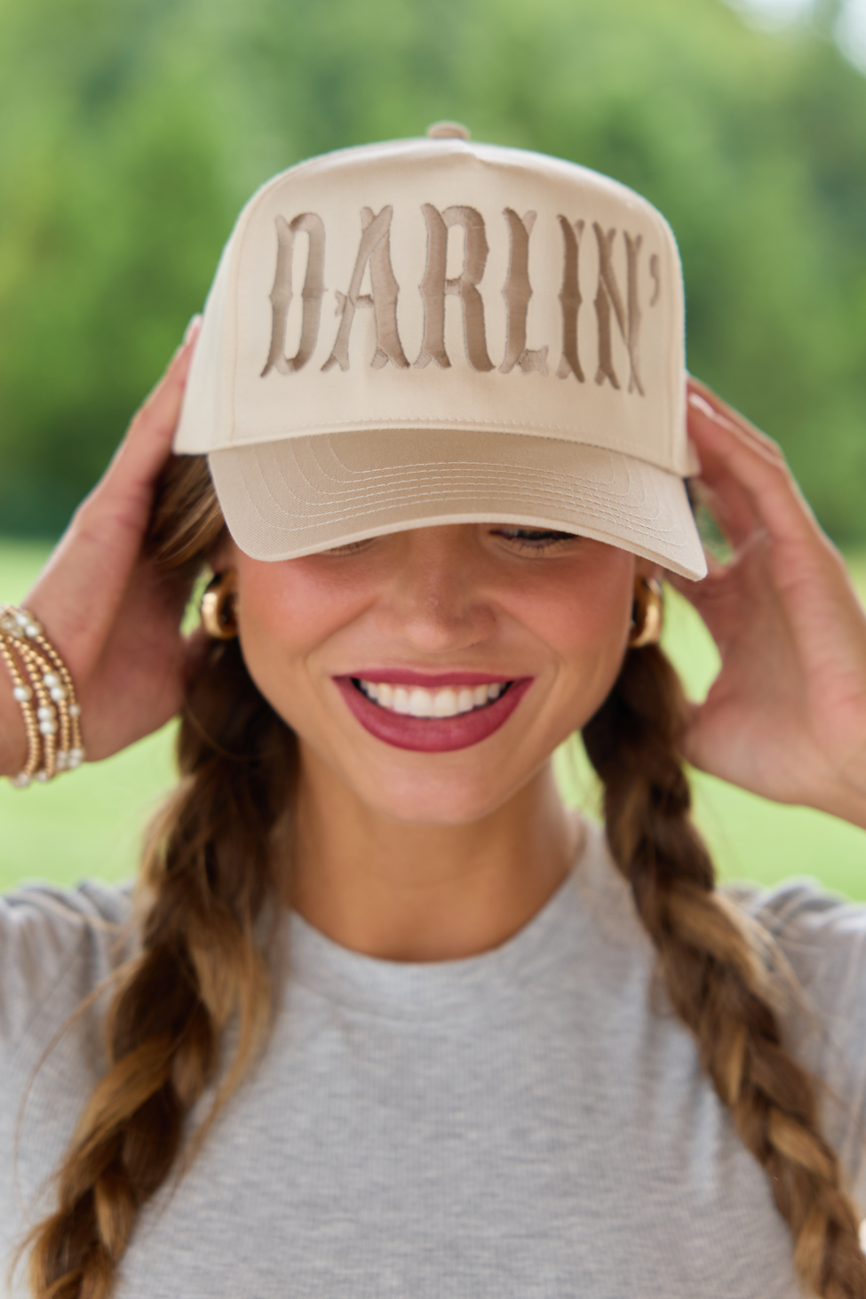 Darlin' Natural/Khaki Embroidered Trucker Hat