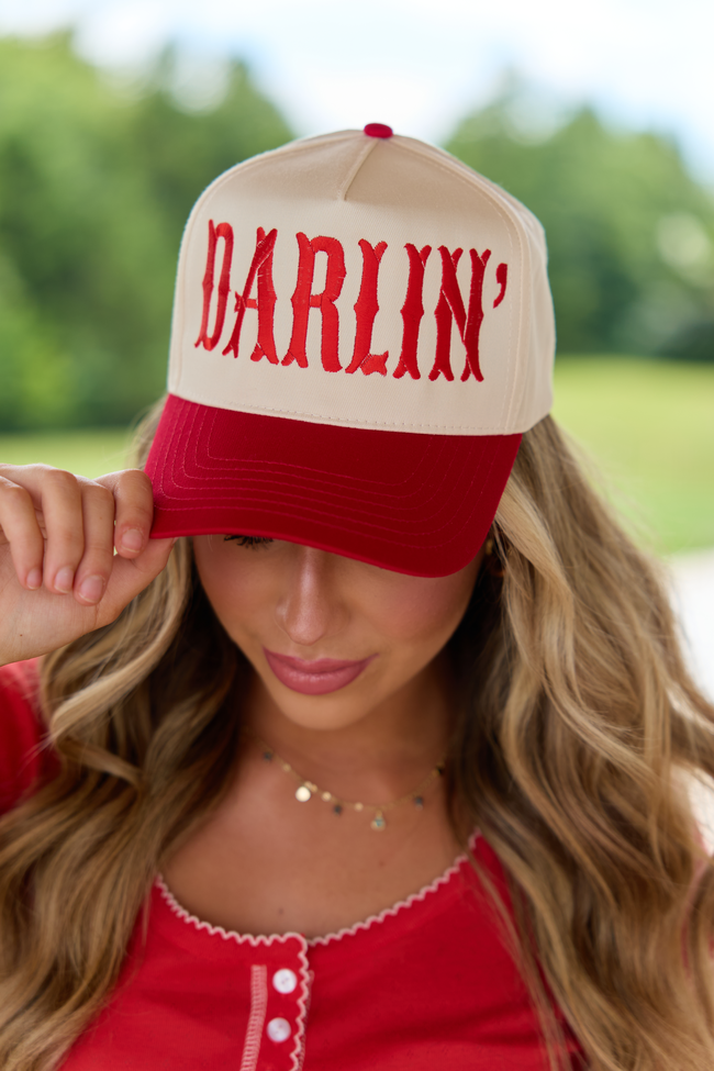 Darlin' Natural/Red Embroidered Trucker Hat