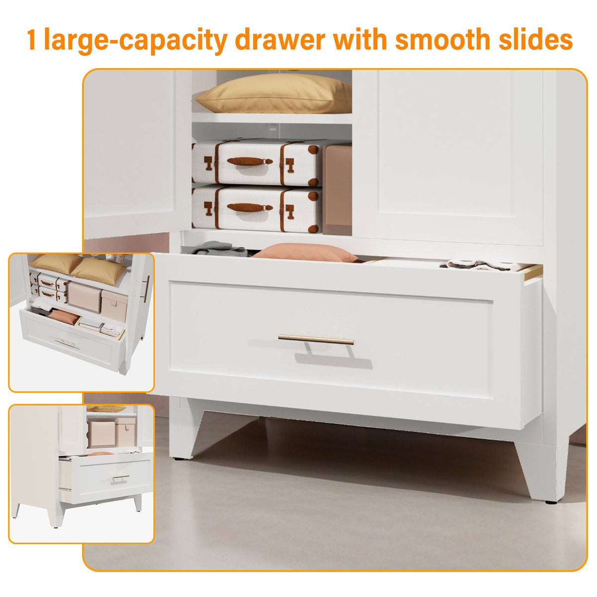 60" Tall Metal Wardrobe Cabinet with Drawer and Hanging Rod
