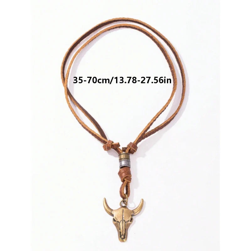 1pcs Creative Retro Bull Head Necklace Pendant Western Cowboy Element Bull Head Necklace Men's trendy accessories