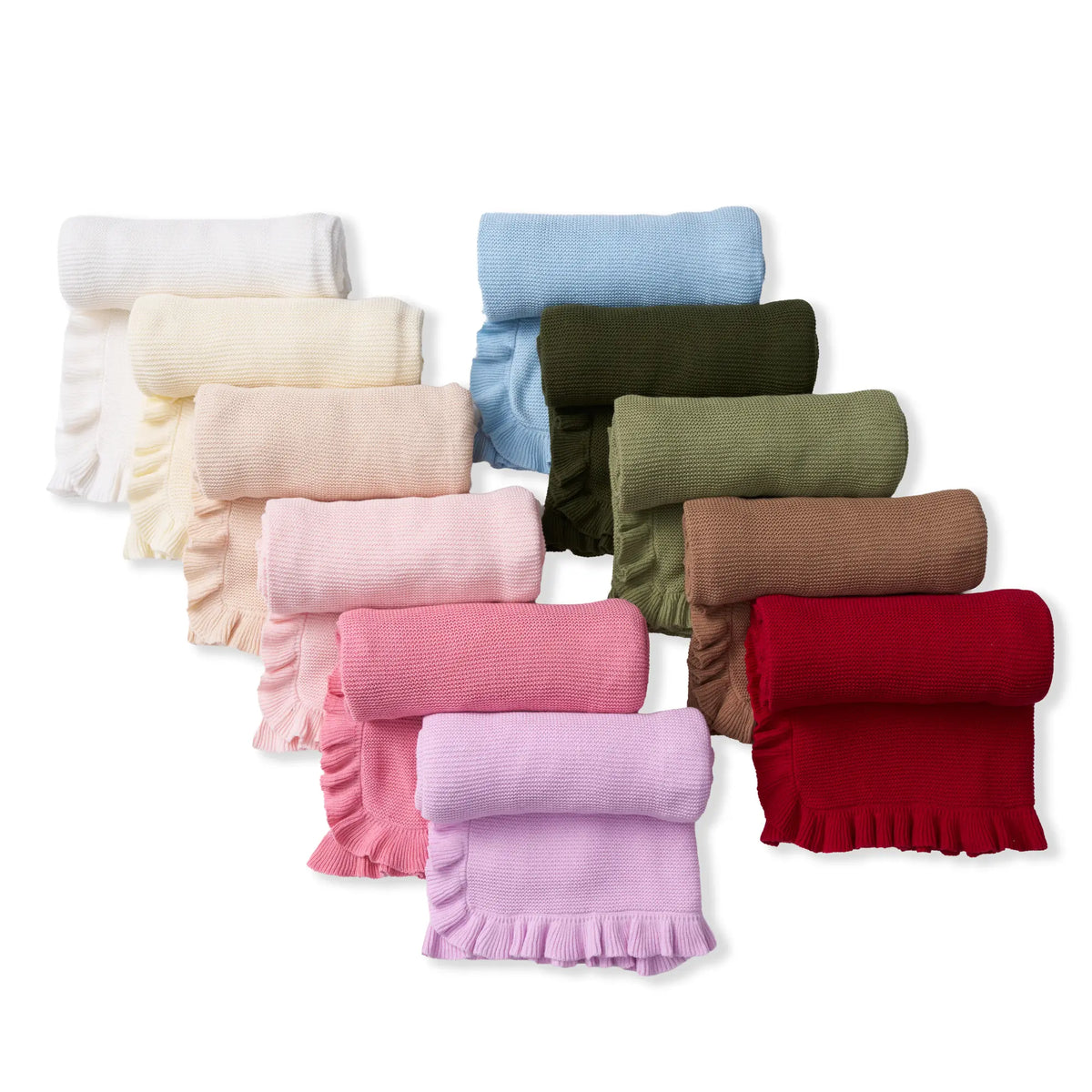 Ruffled Edge Knit Baby Blanket in Sage Green