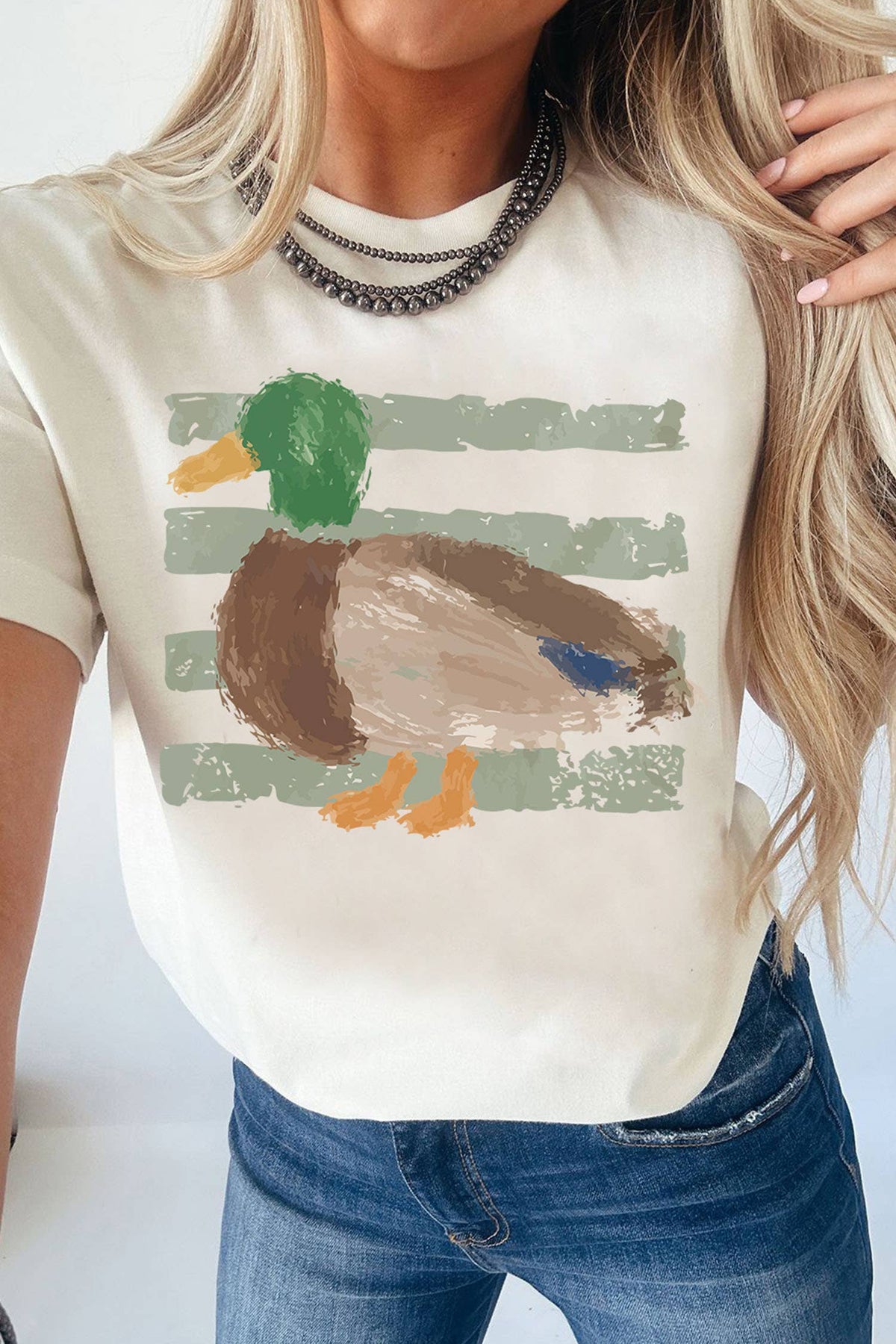 Mallard Duck Brush Stroke Striped Graphic Short Sleeve Tee