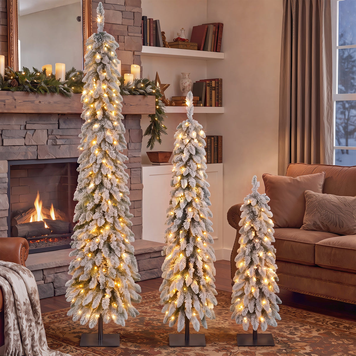 Snow Flocked Pre-Lit Pencil Christmas Tree