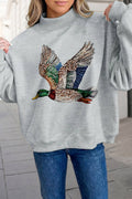 Mallard Duck Printed Graphic Mock Neck Sweatshirt | S-XL