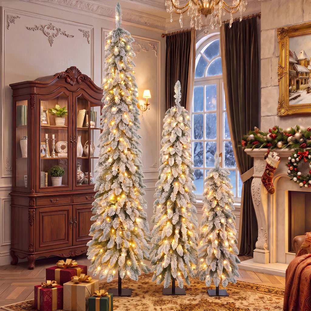 Snow Flocked Pre-Lit Pencil Christmas Tree