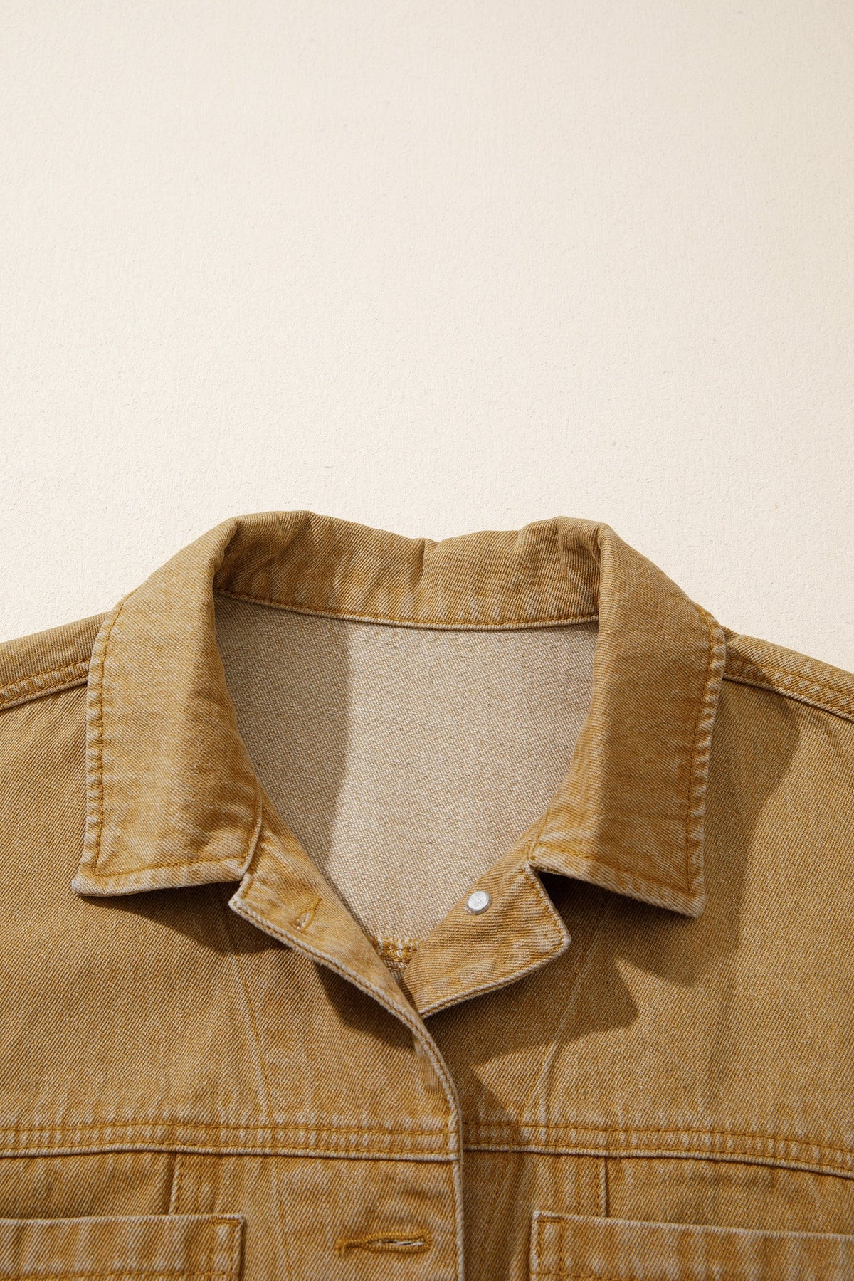 Solid Denim Long Sleeve Buttoned Collar Jacket