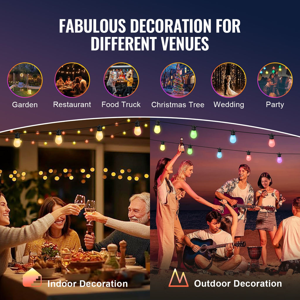 RGB Outdoor String Lights - 50FT Waterproof Patio Lights