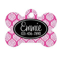 Custom Pet Tags - Custom Pet ID Tag - Custom Pet Name Tags - Black Pink Damask Pet Tags