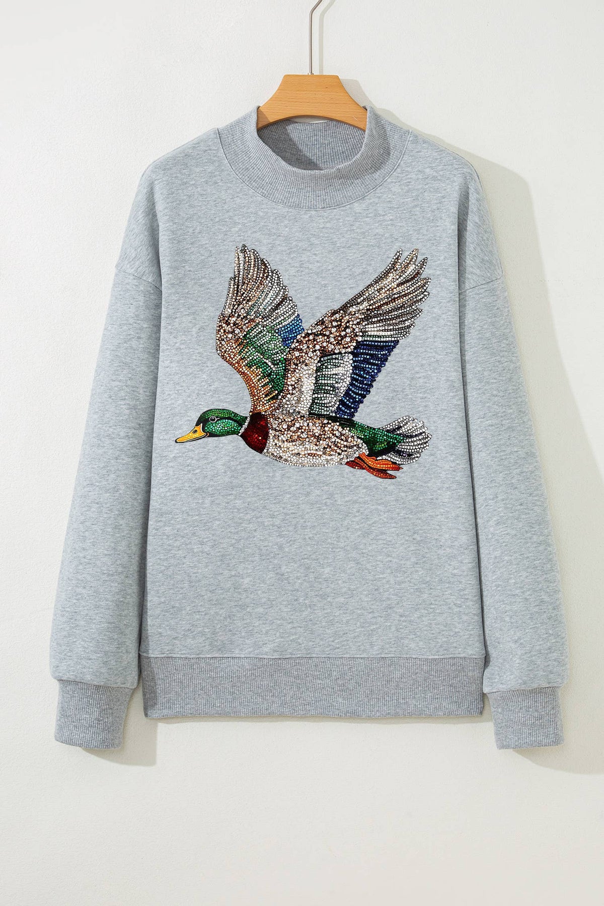 Mallard Duck Printed Graphic Mock Neck Sweatshirt | S-XL