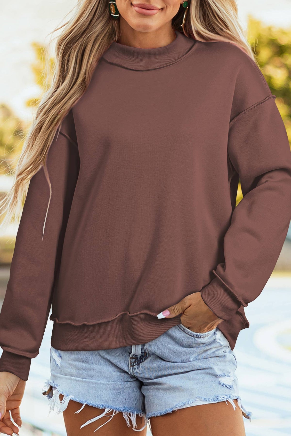 Drop Shoulder Blank Reversible Mock Neck Sweatshirt S-4X