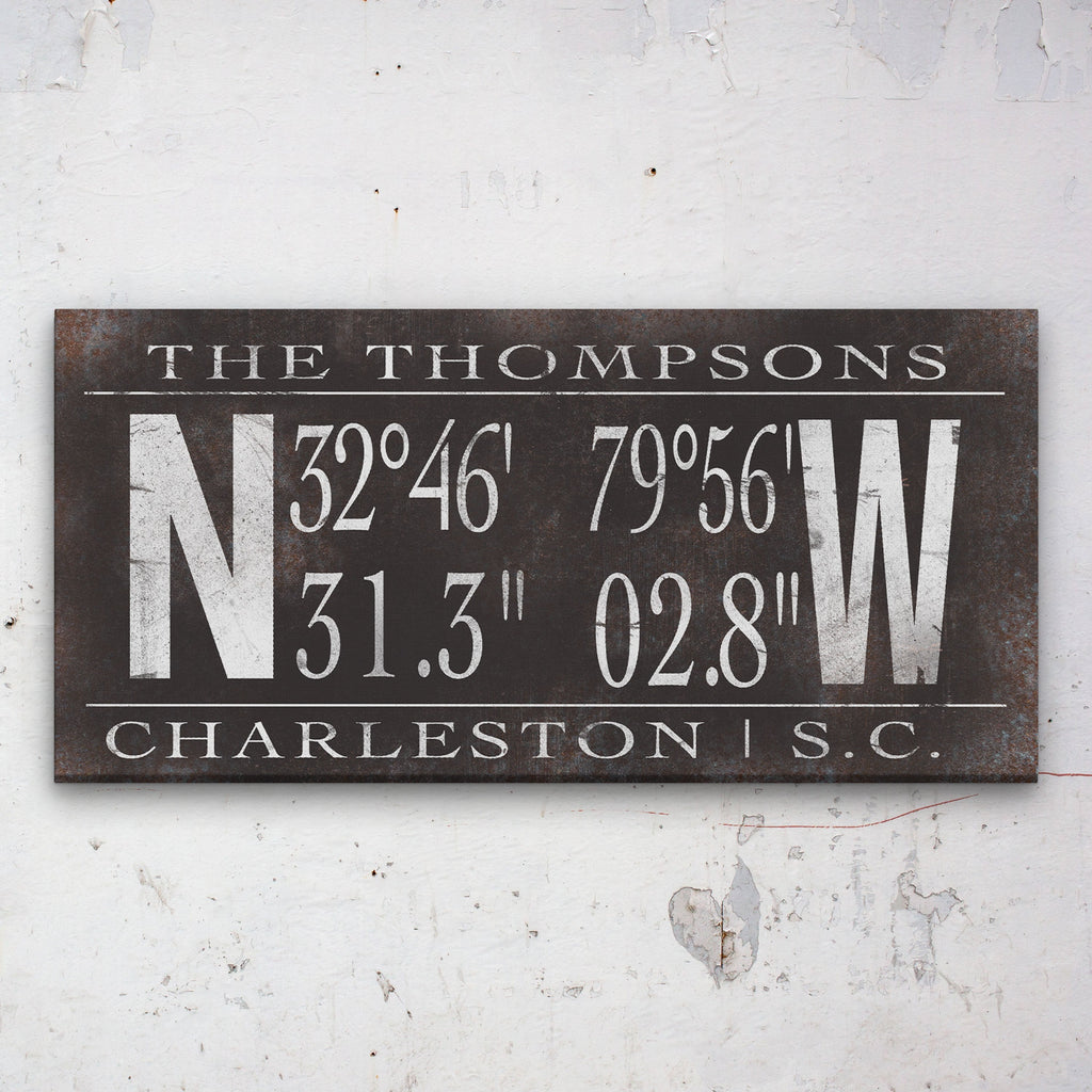 Personalized Family Name Latitude Longitude Coordinates Canvas Wall Decor